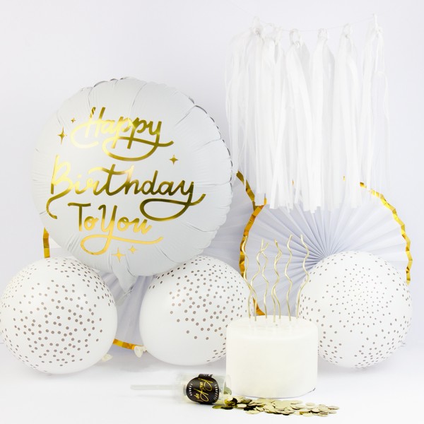 Party Deko Set mit Luftballon, girlande, Kerzen, Konfettikanone und Rosetten