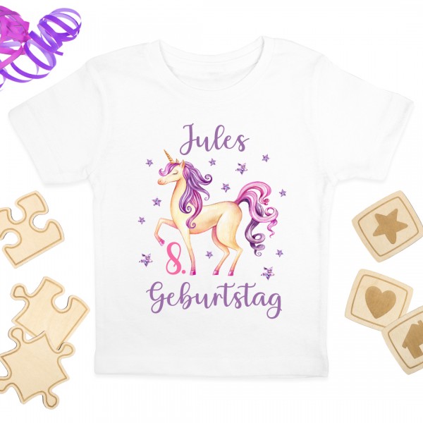 Kinder Shirt | Mottoparty | Glitzereinhorn | Wunschname & Wunschzahl