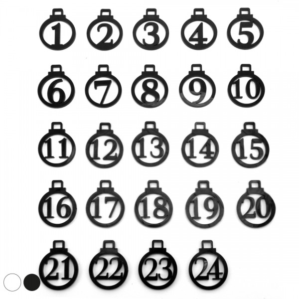 Adventskalender Zahlen | Acryl Anhänger Kugeln | schwarz / weiss | Zahlen 1-24 | Zahlenanhänger