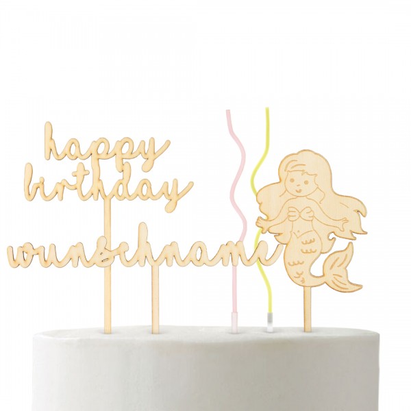 Set Meerjungfrau mit Wunschname, happy birthday und Kerzen