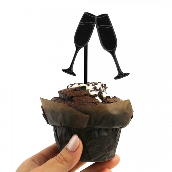 Cake Topper Acryl Sektgläser in schwarz in einem Muffin
