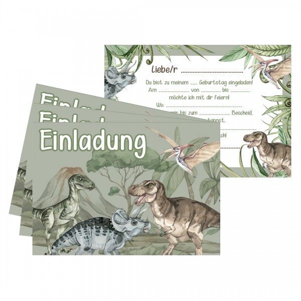 Set Einladungskarten | Mottoparty | Dinosaurier