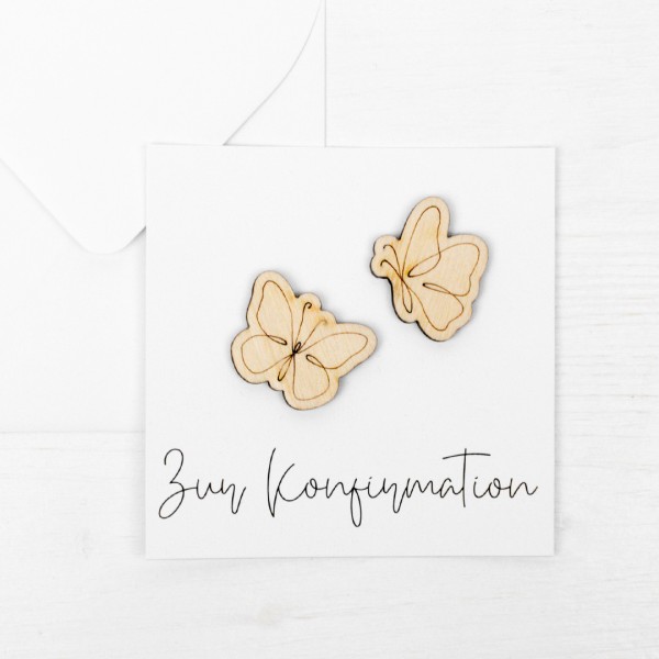 Postkarte Mini mit Holz | Kommunion / Konfirmation | Schmetterlinge