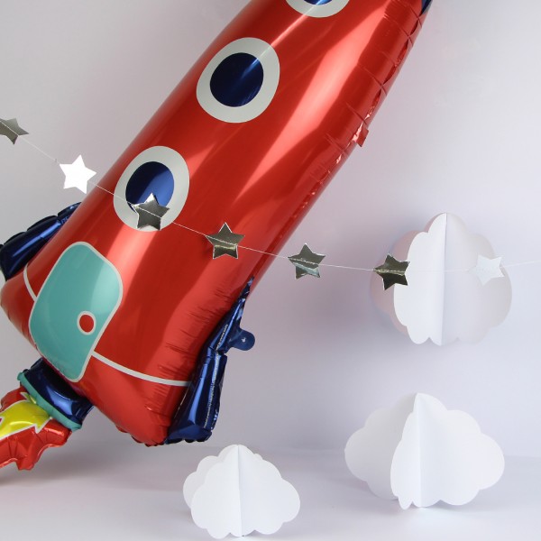 Party Deko-Set "Rakete", bestehend aus einem Luftballon, Wolken und Girlande 