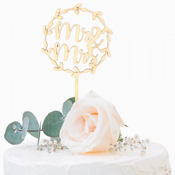 Cake Topper Holz | Hochzeit | Mr. and Mrs. | Kranz
