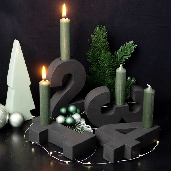 Adventszahlen Adventskranz 1-4 Kerzenhalter Zahlen aus Gießbeton Weihnachtsdeko Advent schwarz -Grün