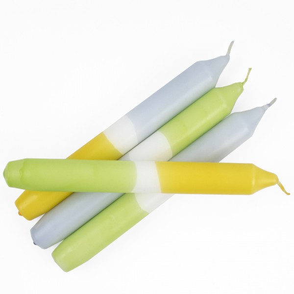 Dip-Dye Kerzenset Spring in Lime, Gelb und Grau, groß