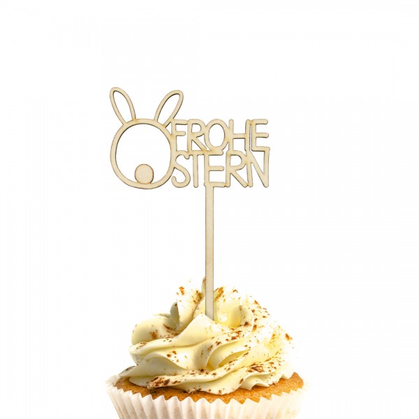 Cake Topper Frohe Ostern mit süßem Hasen auf Muffin