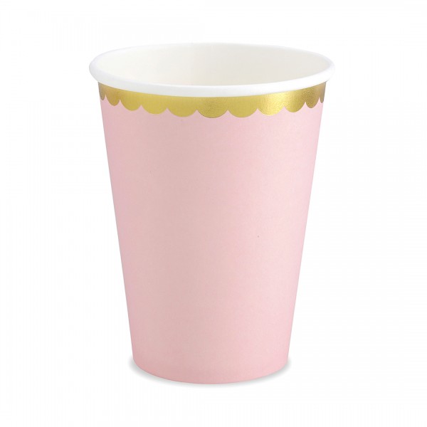 Becher | Party Deko | Goldrand | rosa | 6 Stk.