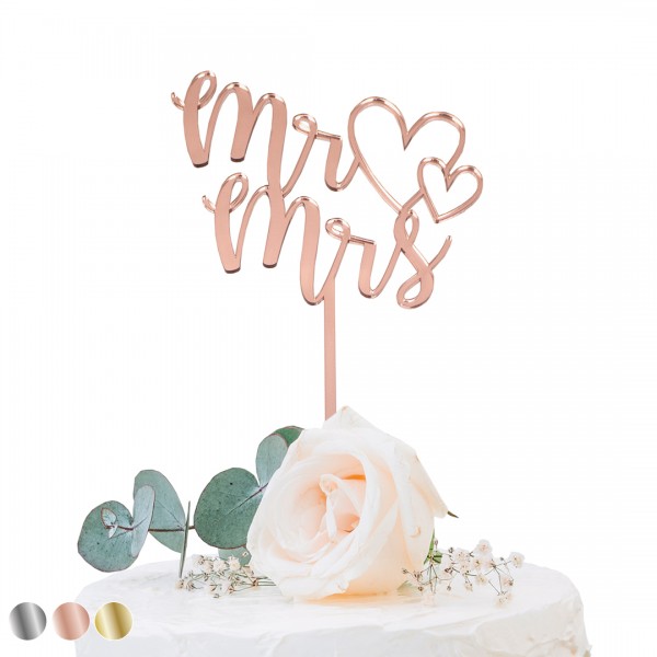 Cake Topper Acryl Spiegel | Hochzeit | Mr. & Mrs. | Herz